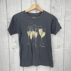 J. Crew XS Womens Gray Champagne Bubbly Rhinestone Tee Shirt T-Shirt Fitted